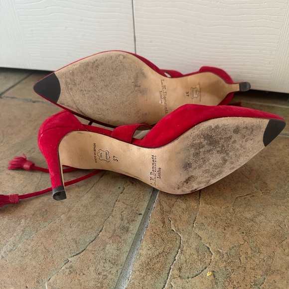 LK Bennett Loren Roca Red Suede Leather Pumps Heels Ankle Tie Size EU 37 US 6.5 - Picture 8 of 15